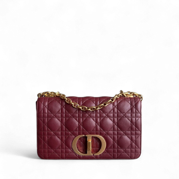 Dior Caro Medium - Cannage Calfskin Burgundy Red Gold Hardware