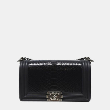Black Python Leather Boy Bag
