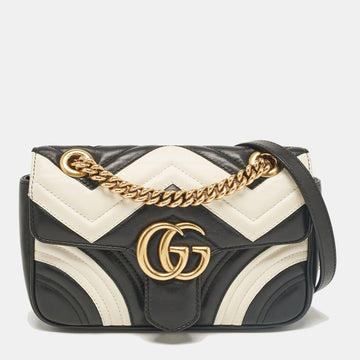 Black/White Matelass&eacute; Leather Mini GG Marmont Shoulder Bag
