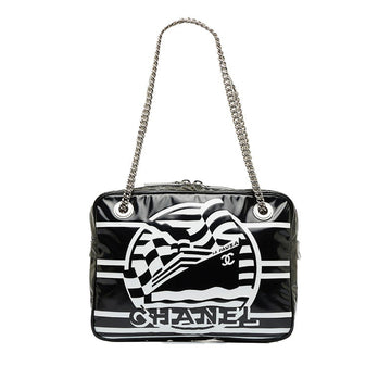 Chanel 19 Cruise Collection LA PAUA Cocomark Chain Shoulder Bag Black White PVC Leather  CHANEL