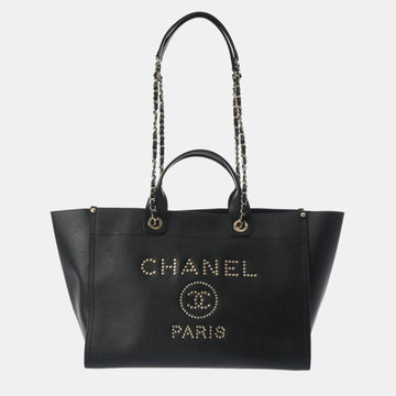 Black Leather Large Deauville Tote