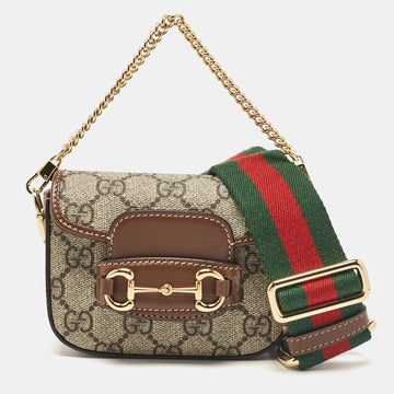 Beige/Brown GG Supreme Canvas and Leather Horsebit 1955 Wallet Crossbody Bag