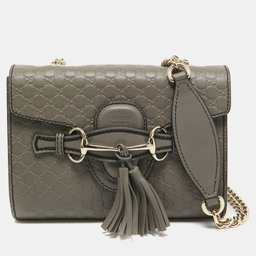 Grey Microguccissima Leather Mini Emily Chain Crossbody Bag