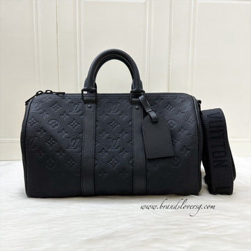 LV So Black Keepall 35 Bandouliere in Black Monogram Embossed Taurillon Calfskin and Black HW