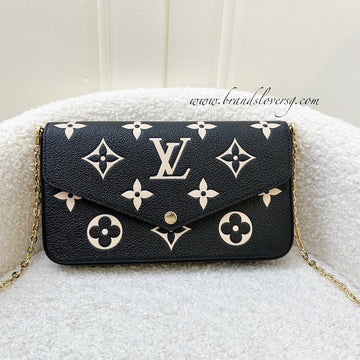 LV Felicie Pochette in Black and Beige Monogram Empreinte Leather and GHW