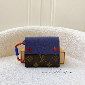 LV Kim Jones Bifold Compact Wallet in Monogram Canvas and Dark Blue Leather