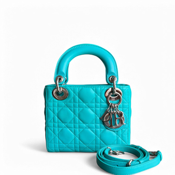 Dior Lady Mini - Cannage Lambskin Cyan Blue Silver Hardware Adjustable Strap