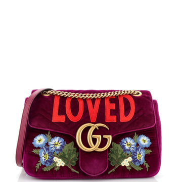 GUCCI GG Marmont Flap Bag Embroidered Matelasse Velvet Medium