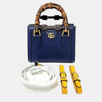 Blue Leather Mini Diana Tote Bag