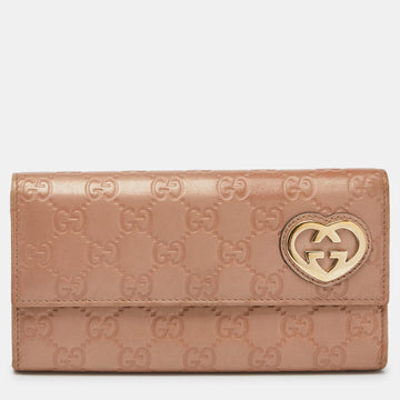 Metallic Peach Guccissima Leather Flap Continental Wallet