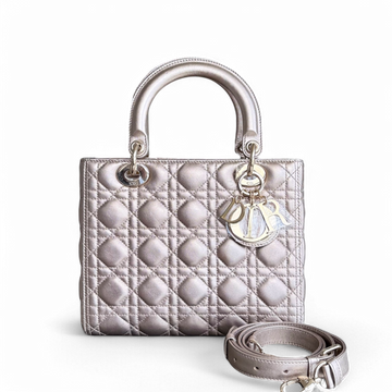 Dior Lady Medium - Cannage Metallic Calfskin Bronze Gold Hardware Adjustable Strap
