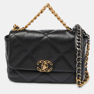 Black Quilted Leather Small 19 Flap Bag