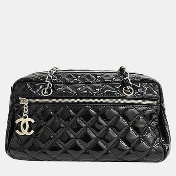 Black Patent Leather Quilted Bowler Bag