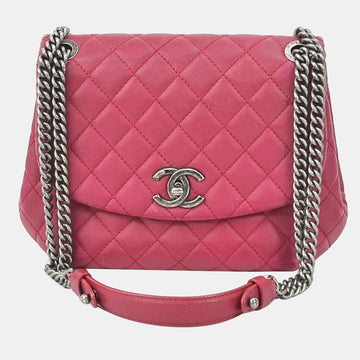 Pink Quilted Leather Diagonal Crossbody Bag