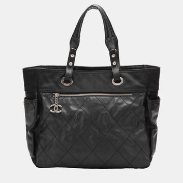 Black Leather Large Paris Biarritz Tote Bag