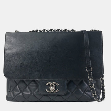 Black Leather Flap Shoulder Bag
