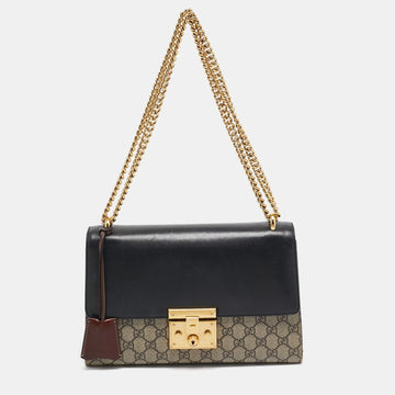 Beige/Black GG Supreme Canvas and Leather Medium Padlock Shoulder Bag