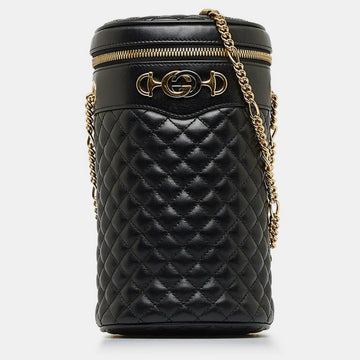 Black Leather Trapuntata Zumi Belt Bag