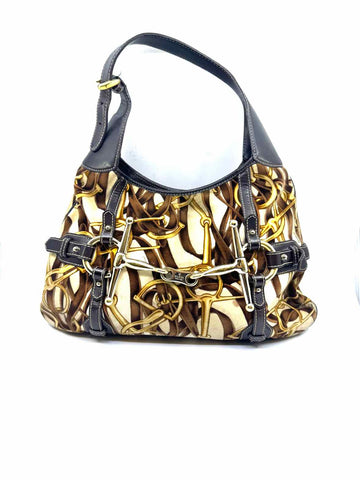 GUCCI Brown, beige Velvet Horsebit Handbag