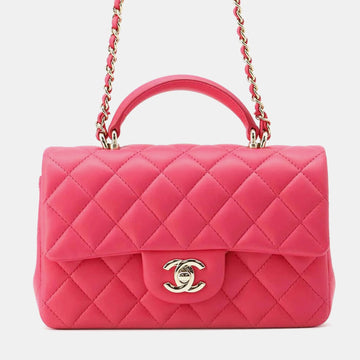 Pink Lambskin Top Handle Mini Flap Bag Size 20