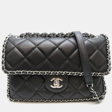 Black Calfskin Seal Matelasse Chain Shoulder Bag