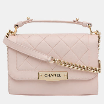 Beige Tone Leather Small Label Click Flap Bag