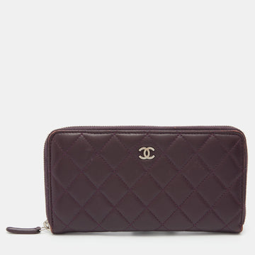 Purple Quilted Leather CC Zip Around Wallet