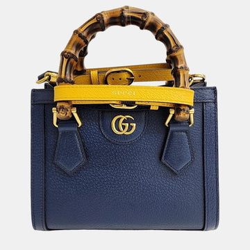 Blue Leather Mini Diana Tote Bag