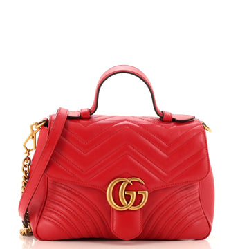GUCCI GG Marmont Top Handle Flap Bag Matelasse Leather Small
