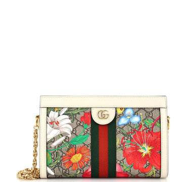 Ophidia Chain Shoulder Bag Flora EC Coated Canvas Small