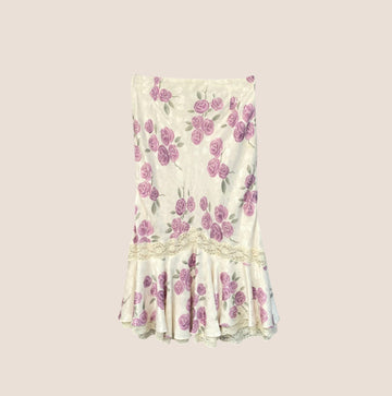 CHRISTIAN DIOR 2009 FLOWER RUFFLE SILK MIDI SKIRT