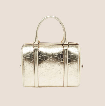 CHRISTIAN DIOR GOLD METALLIC TROTTER PATENT LEATHER BOSTON BAG