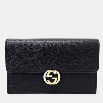 Black Leather Interlocking G Chain Crossbody Bag
