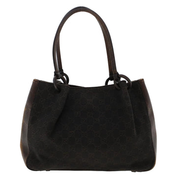 GUCCI EC Canvas Tote Bag Canvas Leather Dark Brown  fm2491
