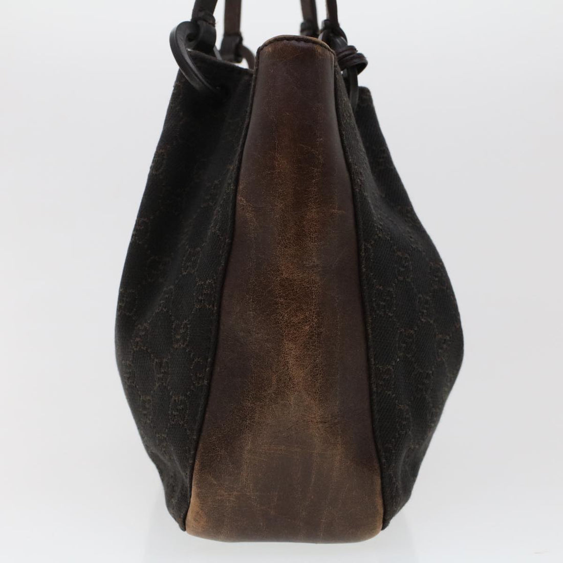 GUCCI EC Canvas Tote Bag Canvas Leather Dark Brown  fm2491