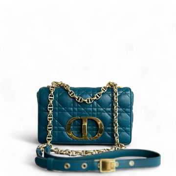 Dior Caro Small - Cannage Flap Bag Blue Calfskin GHW