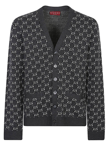 Gucci Men Gg Shadow Wool Cardigan