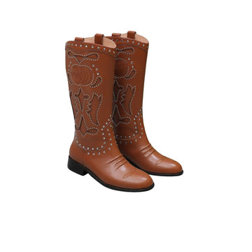 EC WOMEN'S BOOT WITH DOUBLE G AND STUDS BROWN