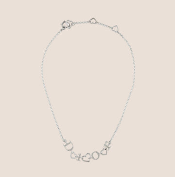 CHRISTIAN DIOR SILVER HEART LOGO NECKLACE