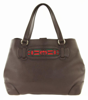 G*G East-west Coffee Brown Leather Tote