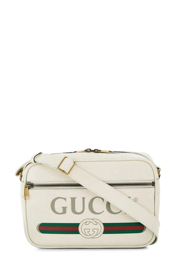Logo Print Messenger Bag White