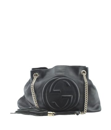 G*G Soho Medium Chain Black Leather Tote