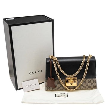 Gucci Tri Color CS Supreme Canvas and Leather Medium Padlock Shoulder Bag NEW Brown Black