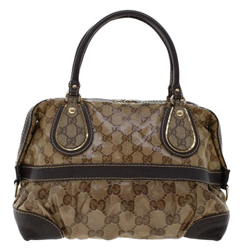 GUCCI EC Canvas Hand Bag Coated Canvas Beige Dark Brown 223962  hk739