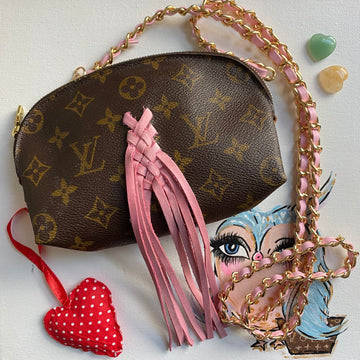 The Junco Crossbody Bag -CS Monogram in Pink Fringe