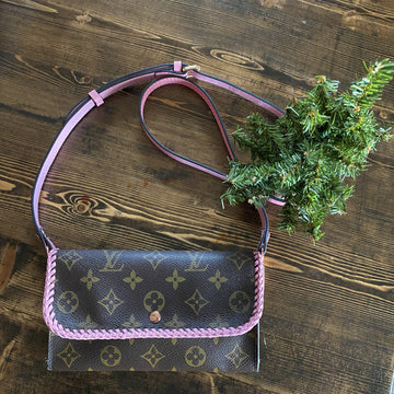 The Junco Crossbody Bag -CS Monogram in Pink w/Rose Gold Hardware