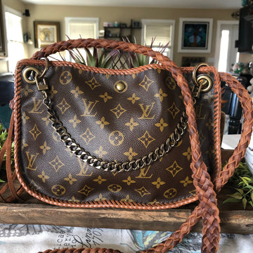 The Peacock -VS Monogram Hobo Crossbody in Caramel - Antique Brass Hardware