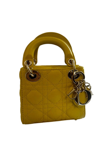 Christian Dior Yellow Lambskin Micro Lady Dior