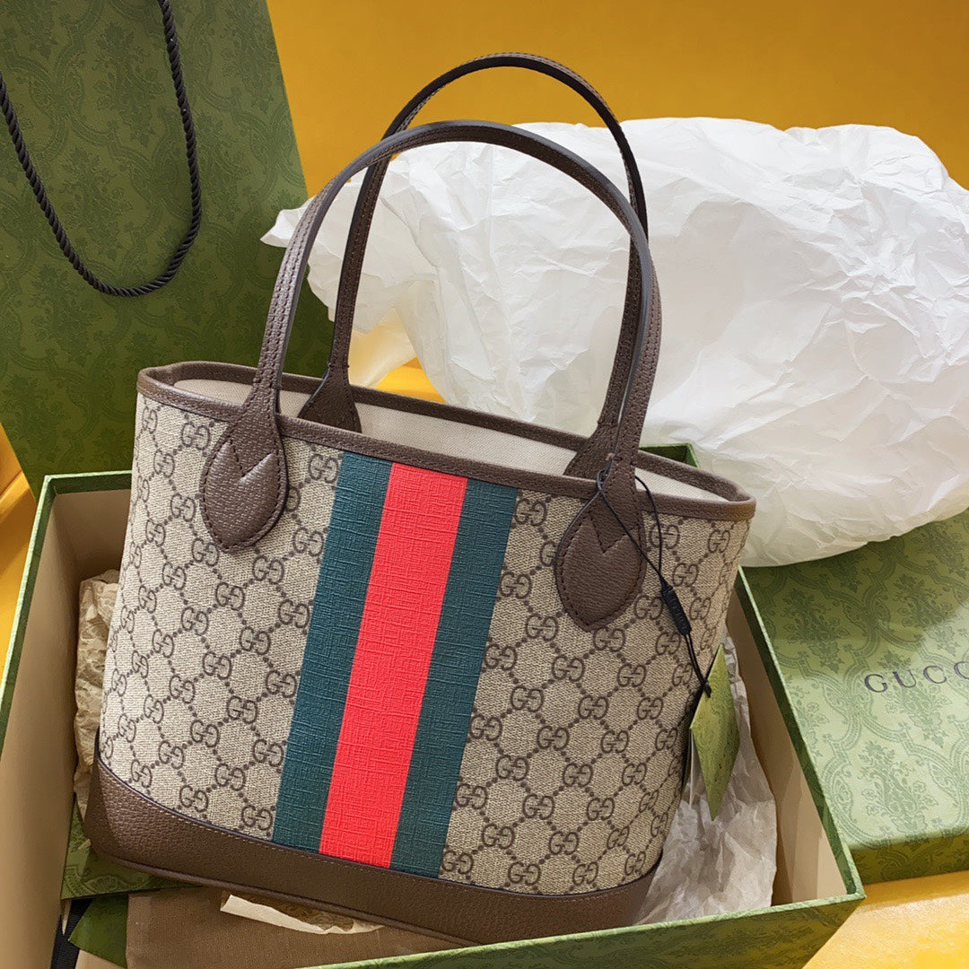 EC OPHIDIA SMALL 25 TOTE IN BEIGE AND EBONY CANVAS