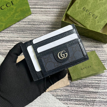 OPHIDIA EC 11 CARD CASE DARK BLUE CANVAS AND BLACK CALFSKIN